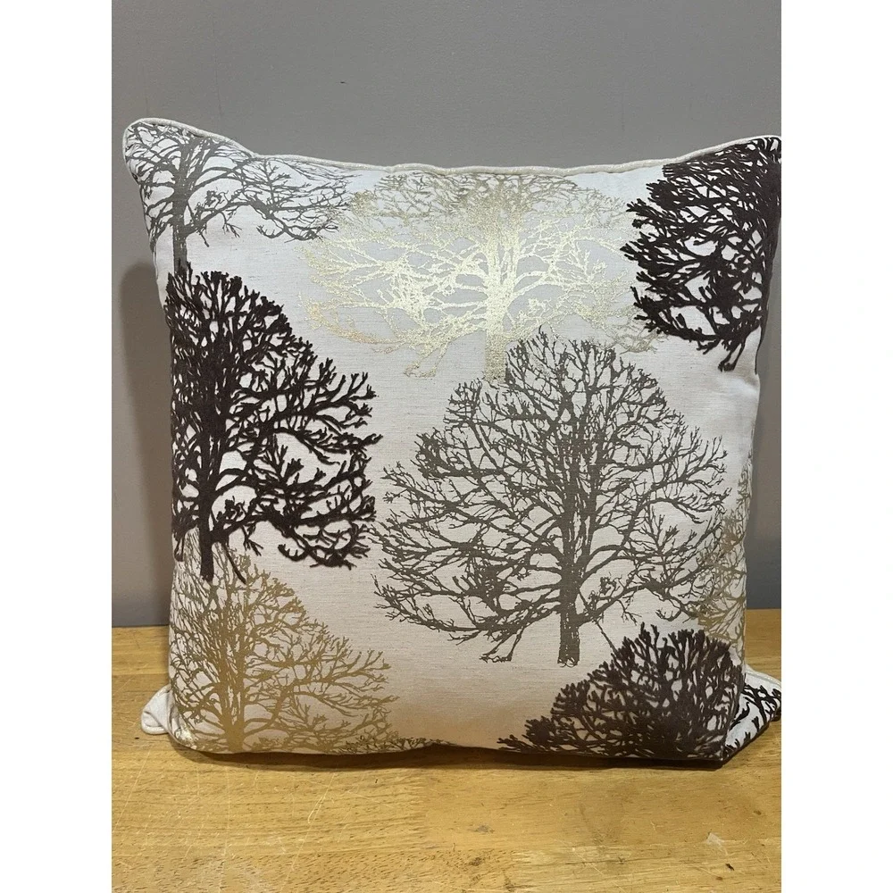 Vtg‎ Pier 1 Flocked Gilded Foil Trees Throw Pillow 19x19